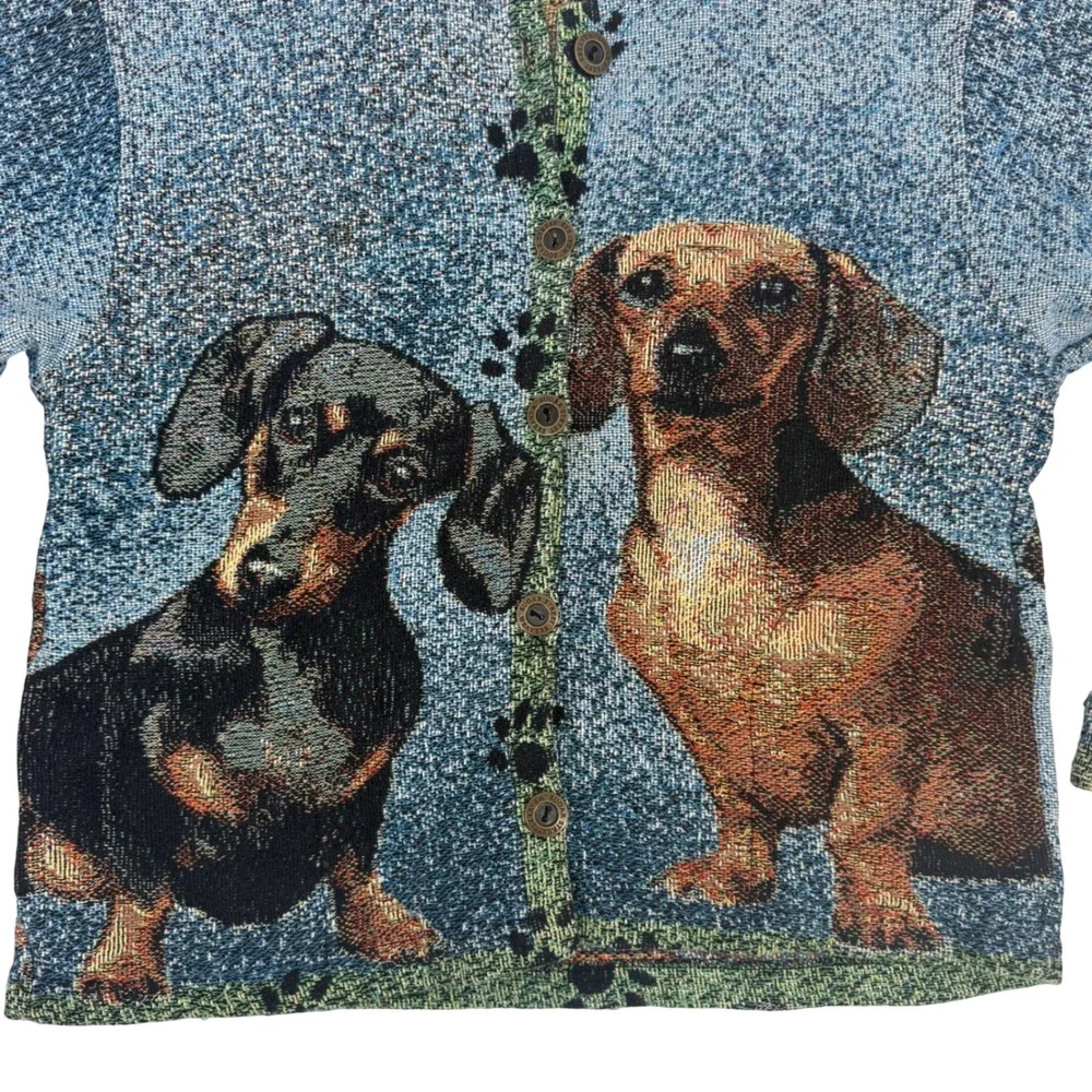 Vintage Cardigan Dachshund Weiner Dog Sweater Sugar Street Weavers Button Medium - Picture 2 of 12